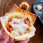 These are yummy tiny lasagna cups of happiness made of Wonton wrappers.So delicious you can’t resist! Perfect for parties&football season.