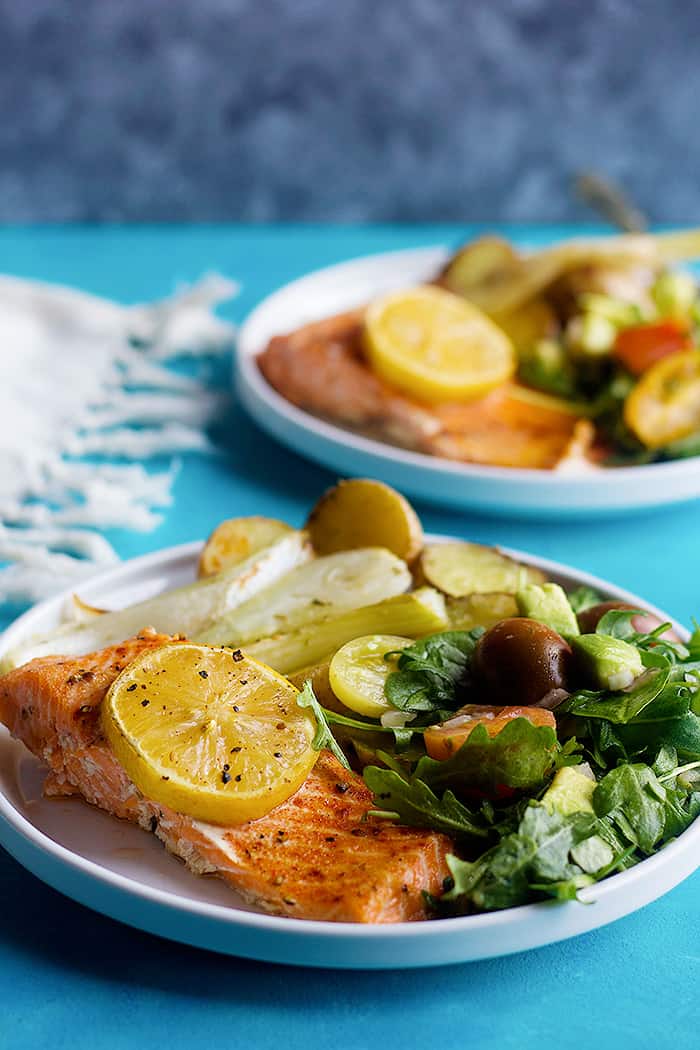 This is a healthy salmon recipe and you can serve it with arugula salad. 