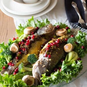 Stuffed fish a new way of serving fish that is very tasty! The filling includes pomegranates and walnuts!