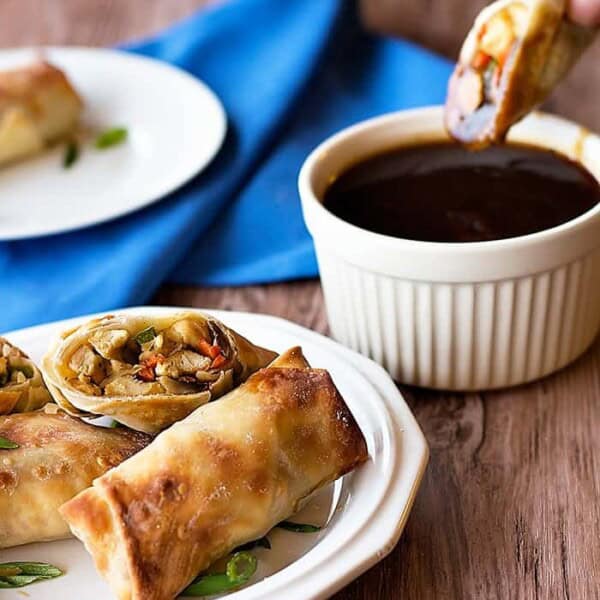 Delicious Egg Rolls that are baked instead of fried. Served with a sauce that keeps your diet balanced! Deliciousness without the guilt!