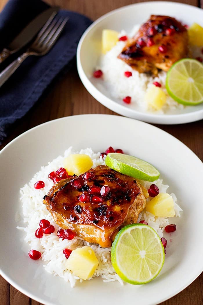 Pomegranate Pineapple chicken is the perfect dinner. Juicy chicken cooked in a pomegranate pineapple marinade is very delicious. 