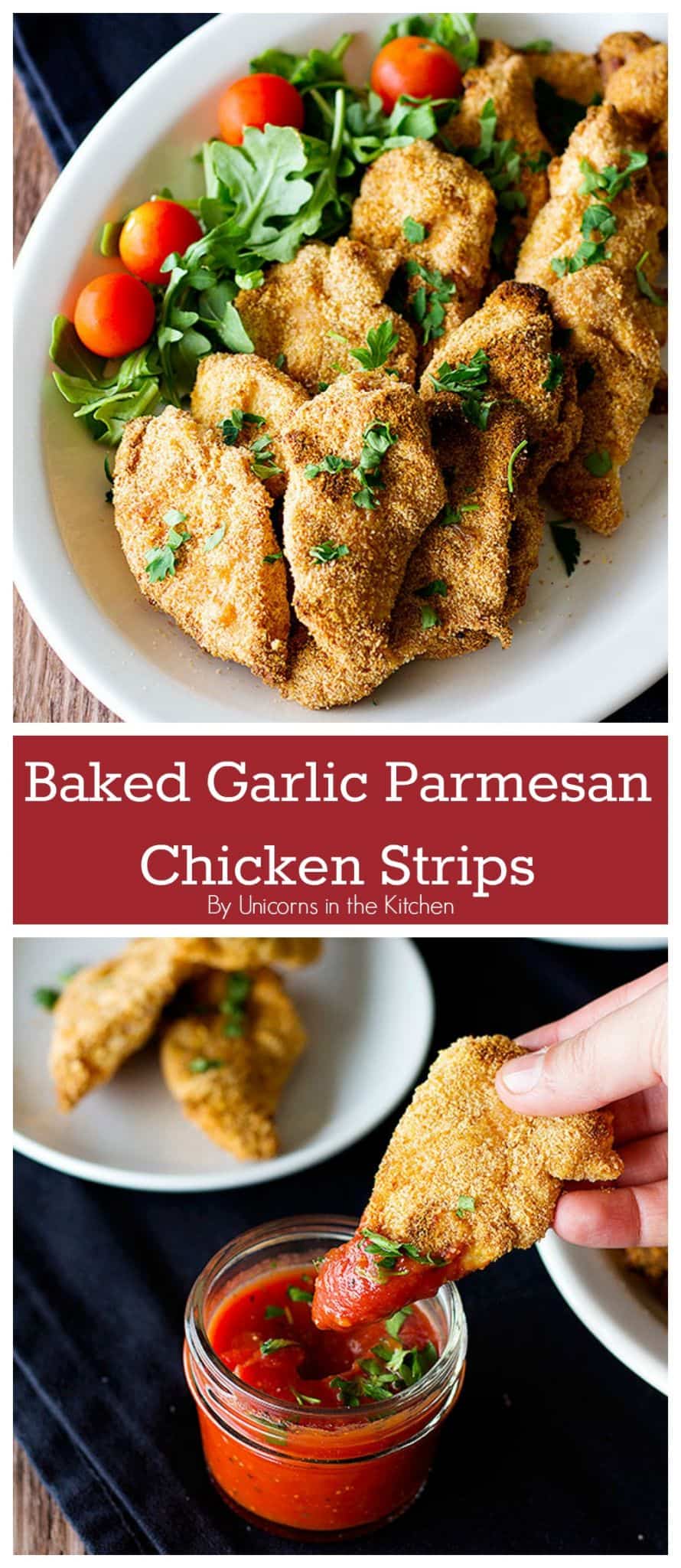 These Baked Garlic Parmesan Chicken Strips are easy and super delicious. A healthier version of one of the best loved foods out there! 