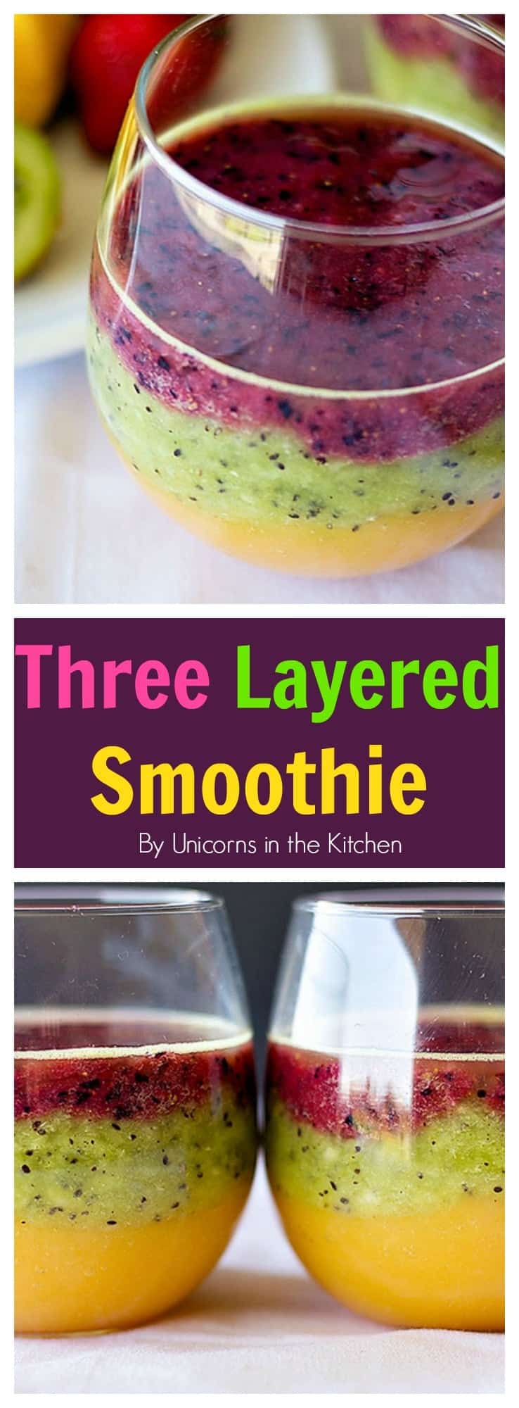 Make yourself this three layered smoothie to cool down in summer! This smoothie is a perfect way of having your family eat their daily portion of fruit! 