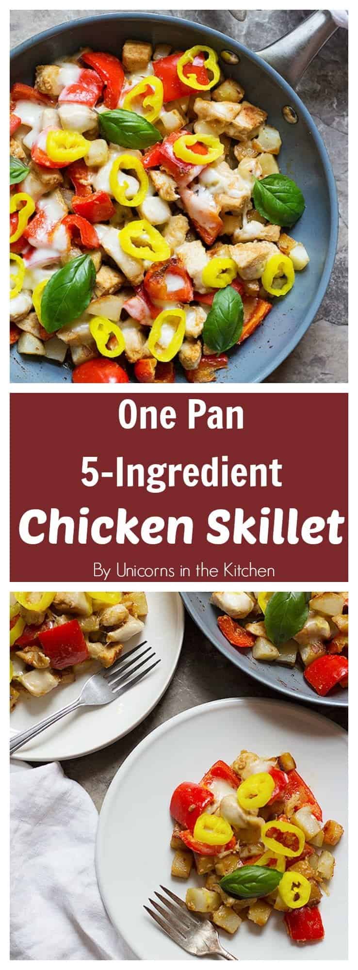 This one pan 5-ingredient chicken skillet is perfect for weeknight dinners as it comes together in 30 minutes. The final addition of pepper rings gives a bold flavor to the dish! 