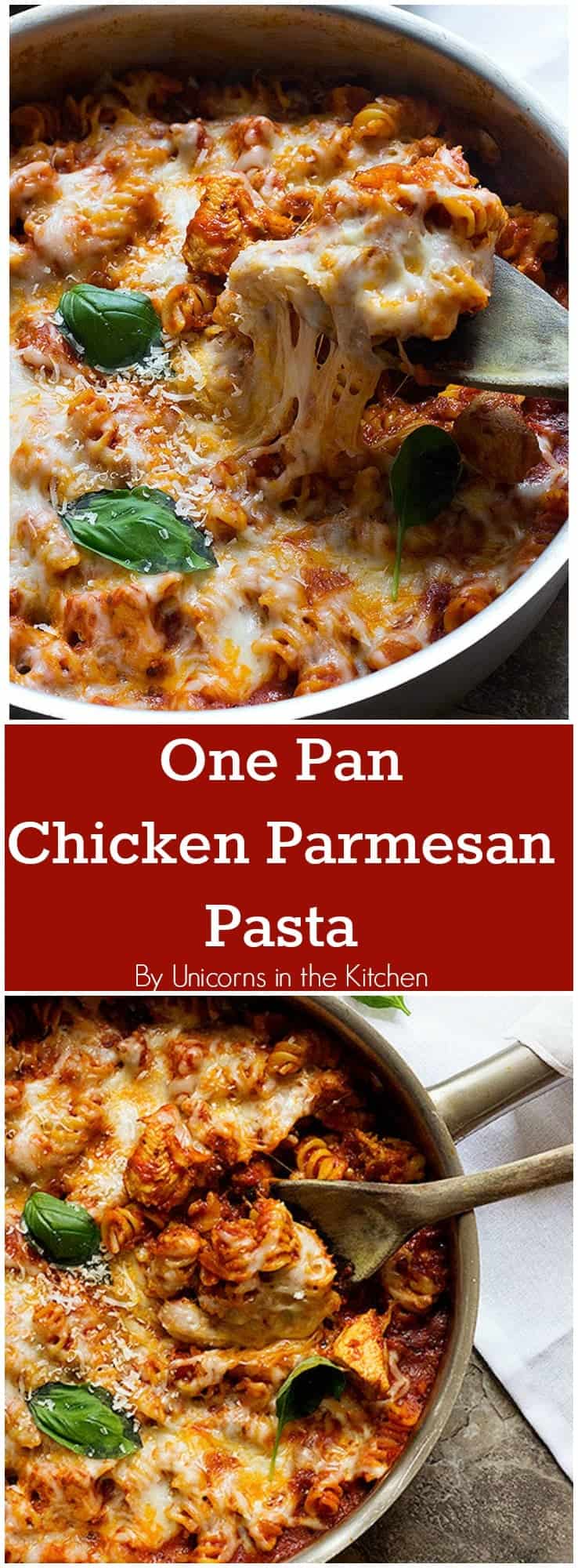 A healthier version of an all-time favorite, this One Pan Chicken Parmesan Pasta is great for weeknight dinners and is ready in less than 40 minutes!
