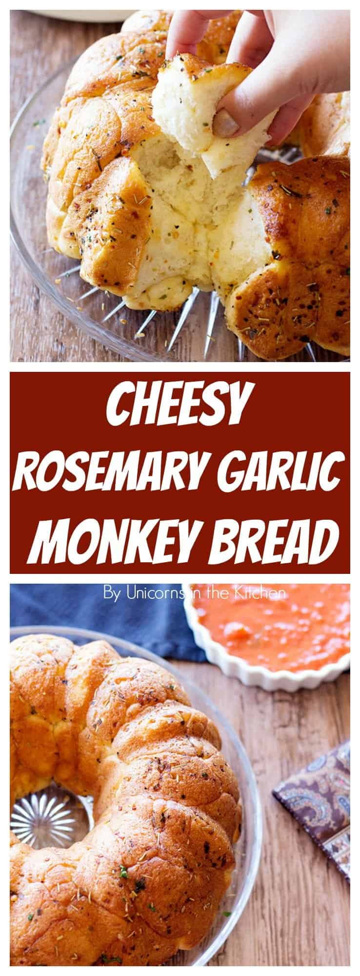 This cheesy rosemary garlic monkey bread is so easy to make, you will want to make it everyday! Serve it with a delicious marinara sauce to enjoy all the good flavors to their fullest! 