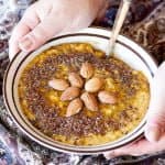 Celebrate fall with this pumpkin pie almond oatmeal that is easy and healthy. You can make it on the stove or in the microwave, and adding the almonds will give it a great crunch!