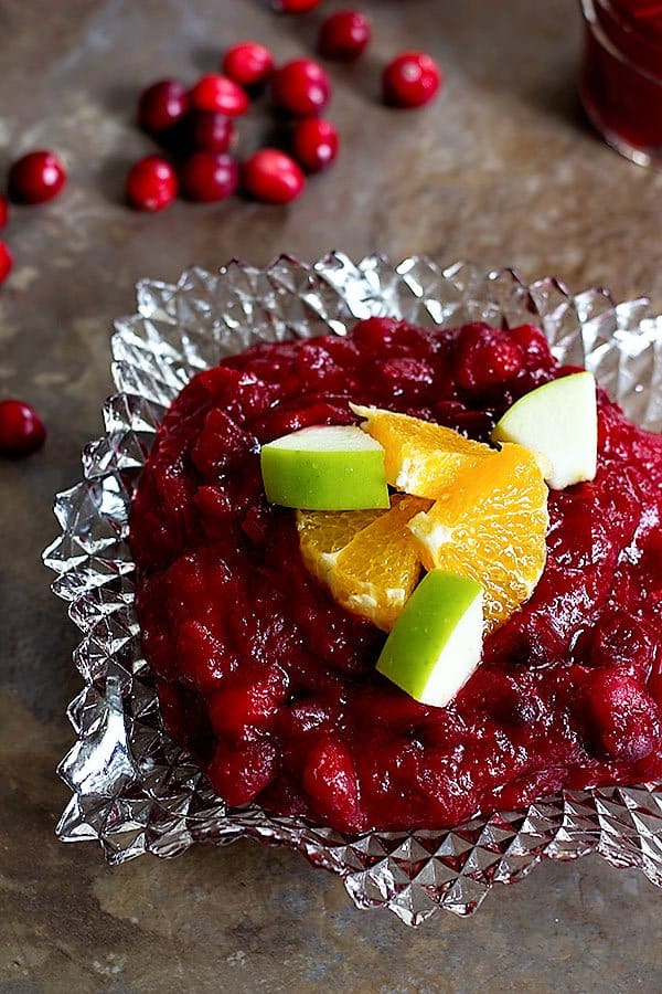 Serve cranberry apple sauce warm or at room temperature. 