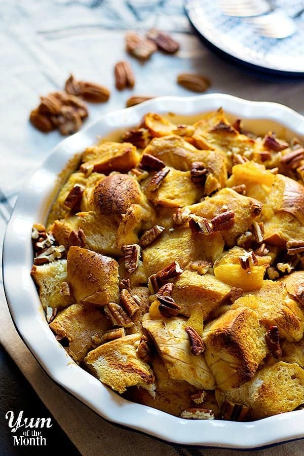 This Pumpkin Bread Pudding is perfect for both dessert and breakfast.  