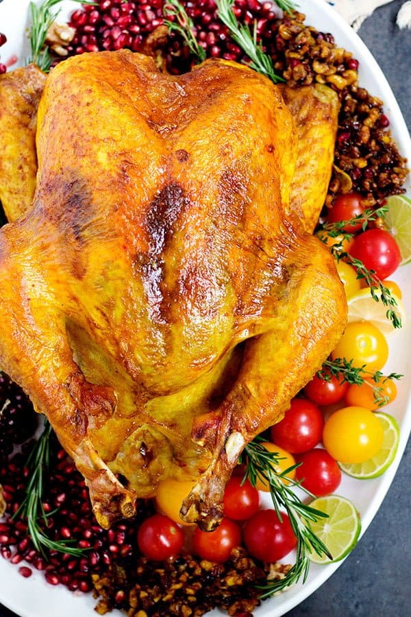 This spiced turkey is no brine and super easy. It has crispy skin and juicy meat. 
