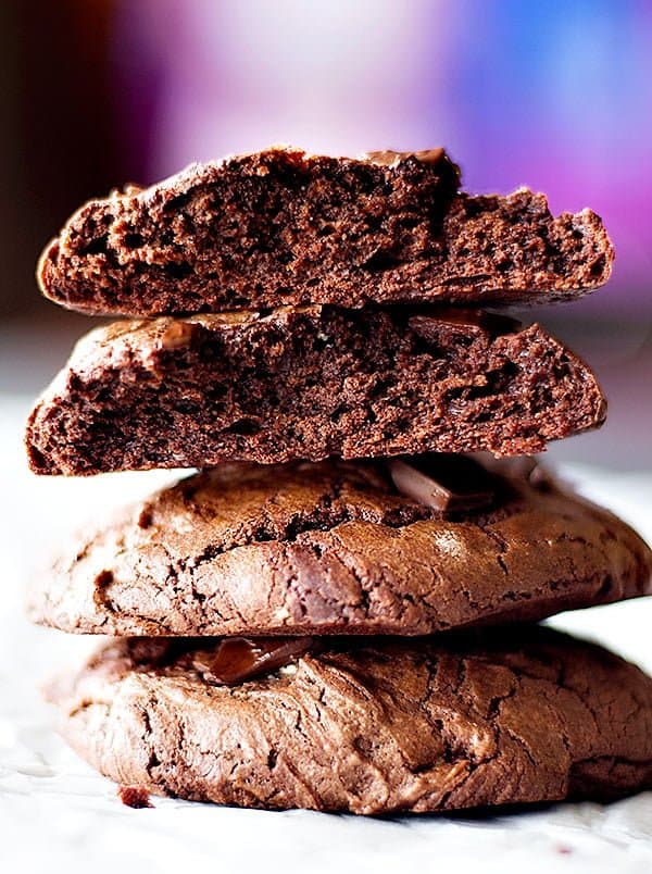 Chewy Double Chocolate Cookies will cure all your chocolate cravings in one bite. These double chocolate cookies are crispy on the edges and very chewy on the inside with big chocolate chunks in every bite!