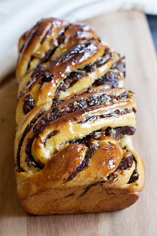 Brush baked babka with simple syrup to make it glossy and fresh. 