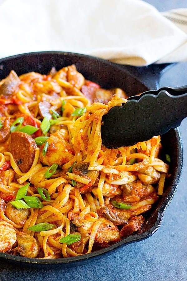 Have a warm bowl of One Pan Jambalaya Pasta any day of the year - this dish is full of flavors and takes less than an hour to come together. It's the perfect comfort food for a family weeknight dinner.