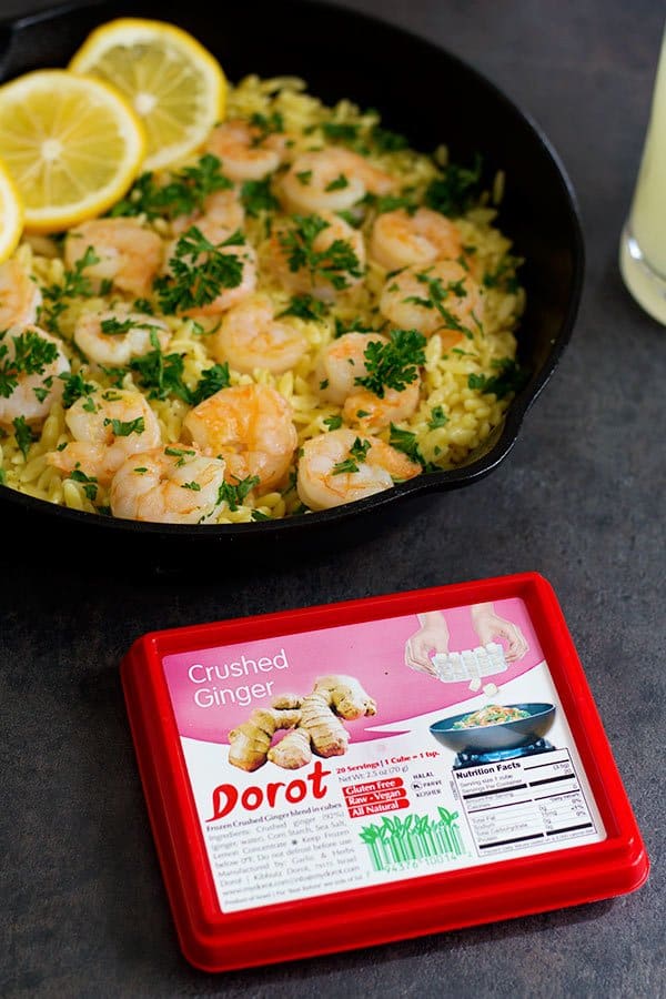 Start spring with this light and delicious Lemon Ginger Shrimp Orzo. It's full of fresh flavors and you can make it with just a few ingredients in only 25 minutes!