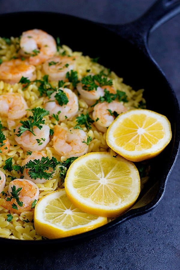 Start spring with this light and delicious Lemon Ginger Shrimp Orzo. It's full of fresh flavors and you can make it with just a few ingredients in only 25 minutes!