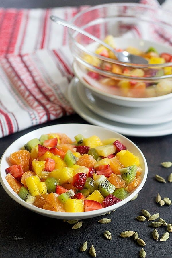 This Honey Rose Water Fruit Salad will make your days colorful and delicious. Make a big batch of these for your party and enjoy the delicious honey rose water flavor. It's like eating spring!