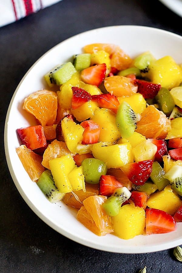 This Honey Rose Water Fruit Salad will make your days colorful and delicious. Make a big batch of these for your party and enjoy the delicious honey rose water flavor. It's like eating spring!