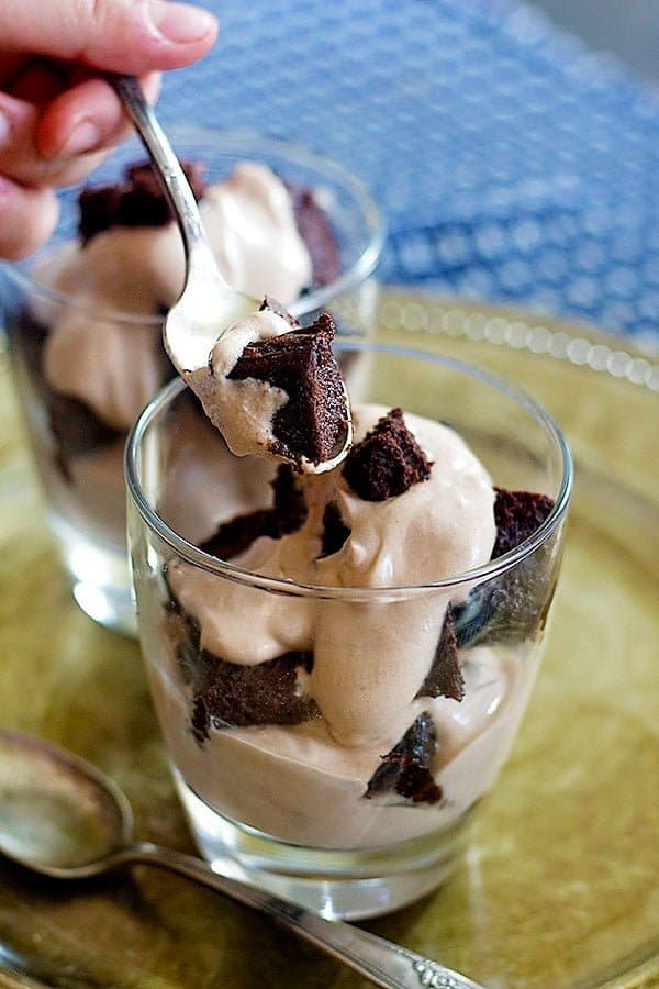 brownie trifle served in individual cups. 