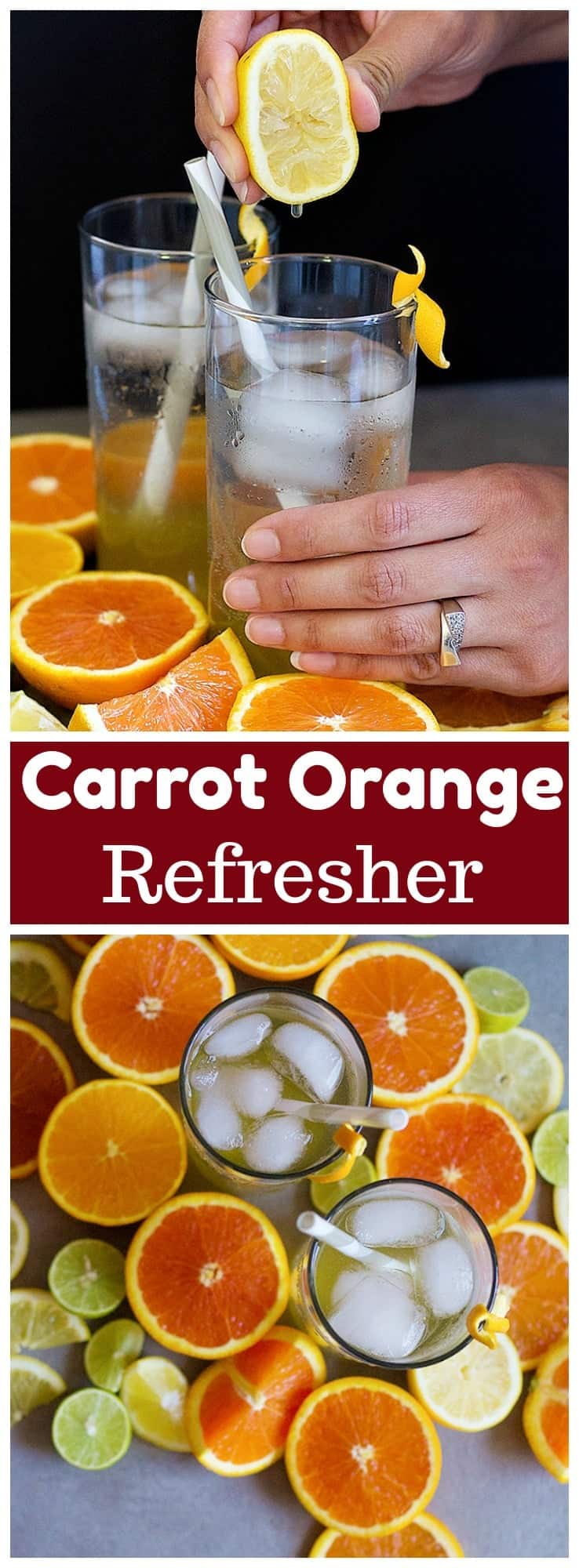 Carrot Orange Refresher is perfect for your warm summer days. Make a batch and enjoy it for a long time with ice and drops of lemon juice!