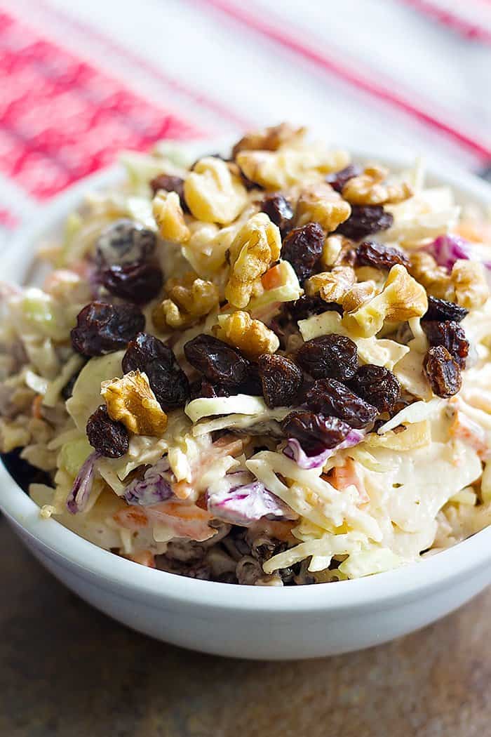 close up shot of creamy coleslaw recipe