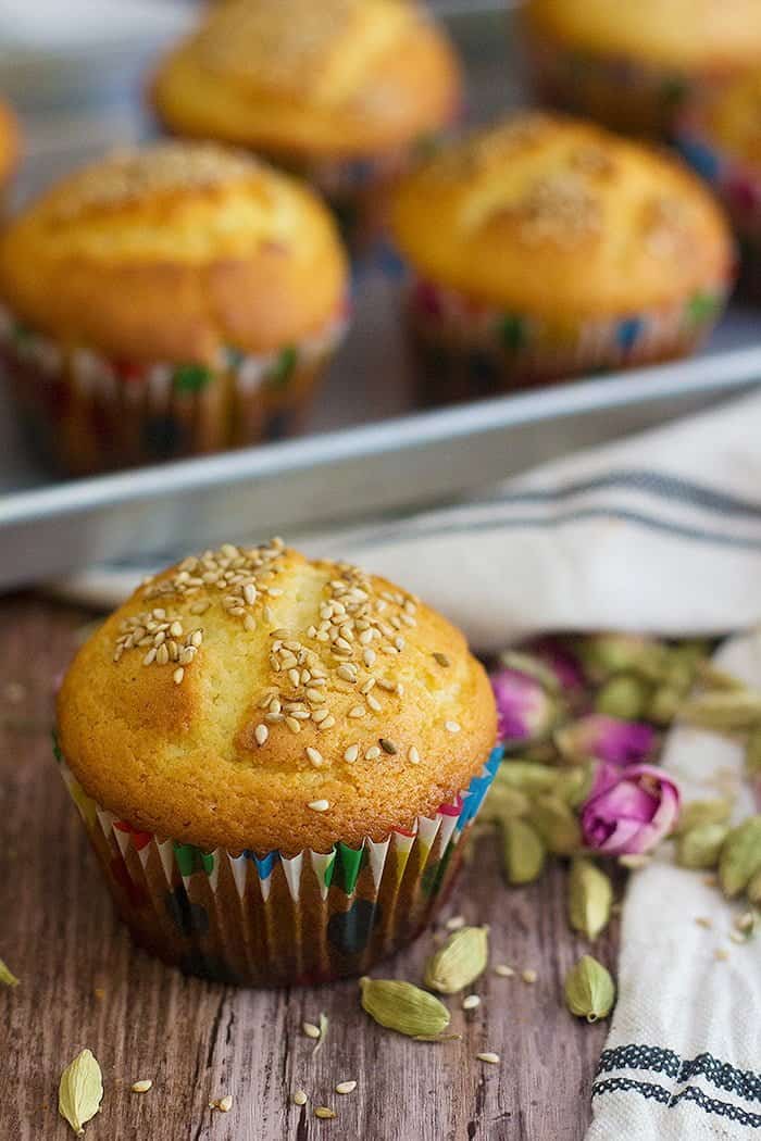 Persian Cardamom Muffins - Cake Yazdi is a traditional Iranian/Persian recipe for delicious muffins that are filled with Persian flavors. The combination of rose water and cardamom is always great.