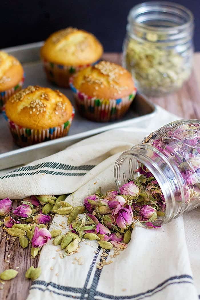Persian Cardamom Muffins - Cake Yazdi is a traditional Iranian/Persian recipe for delicious muffins that are filled with Persian flavors. The combination of rose water and cardamom is always great.