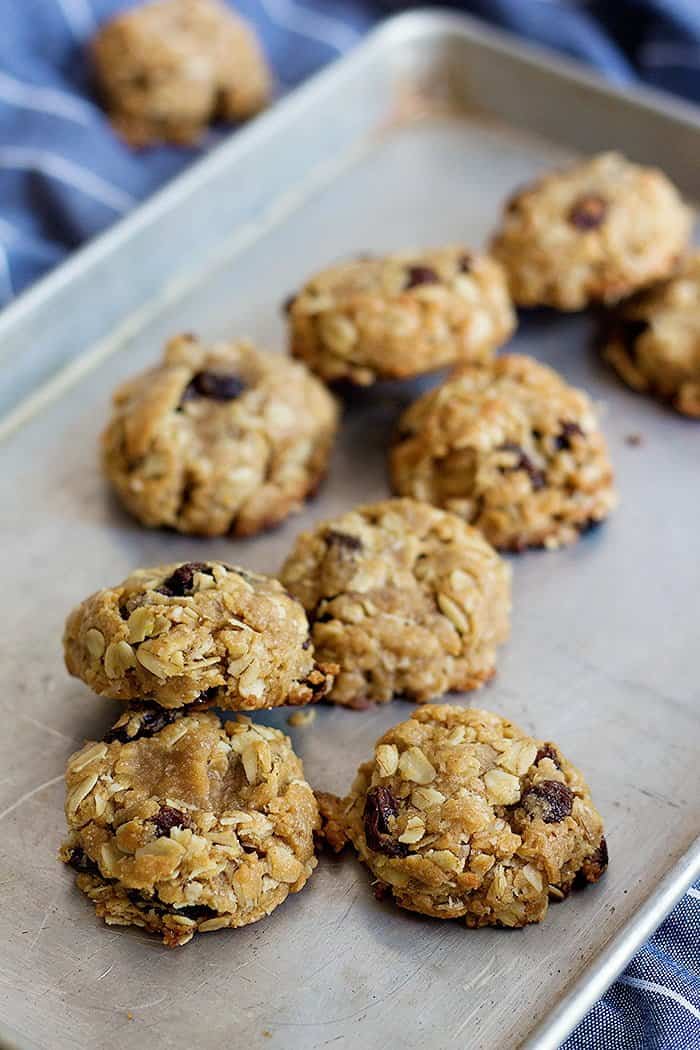 Oatmeal raisin cookies made with peanut butter for the holidays. 