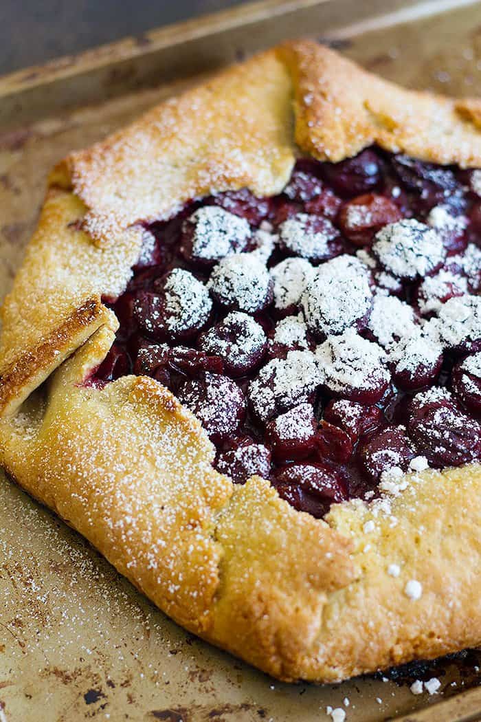 Sour cherry galette is one of my favorite summer treats! Galettes are free form tarts that can be filled with any fruits that are in season!