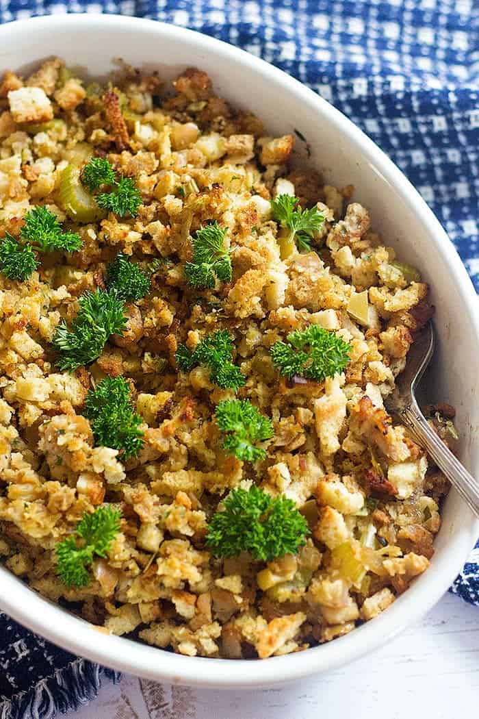 Everyone needs a good apple sausage stuffing recipe that always turns out delicious. This sausage stuffing is the perfect side dish for Thanksgiving!