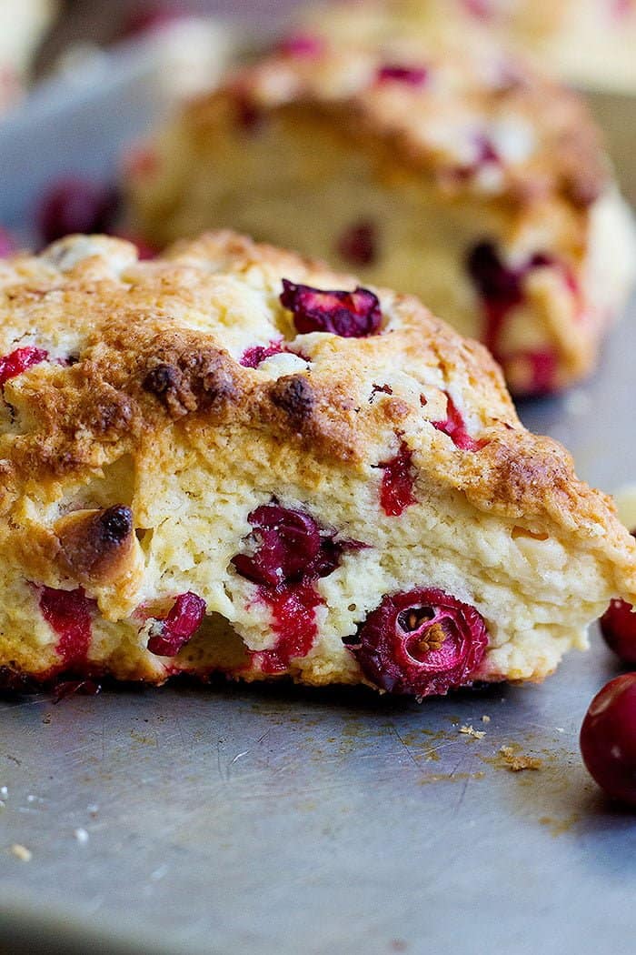 Cranberry White Chocolate Scones with fresh cranberries. 