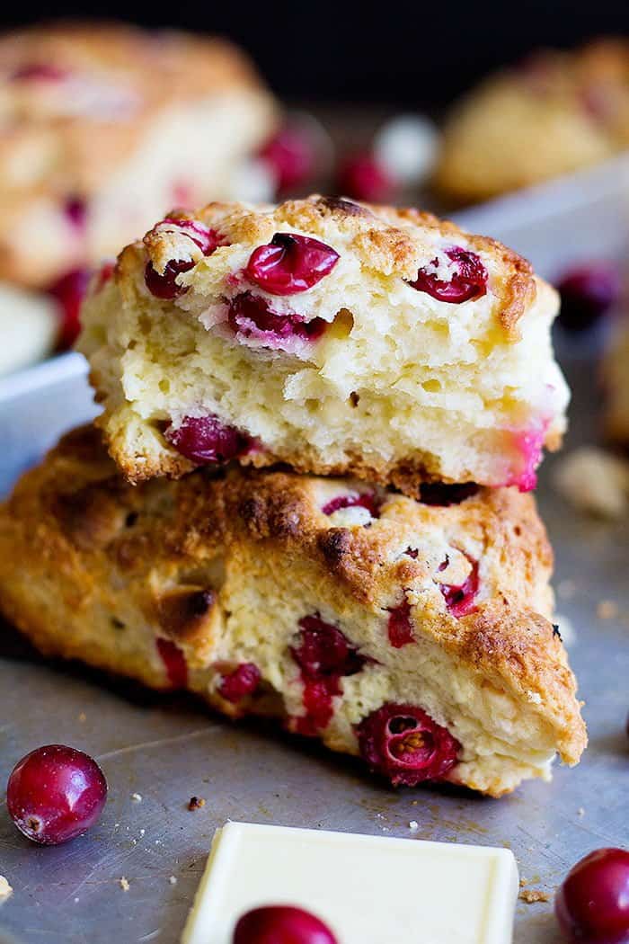 Flaky cranberry scones with white chocolate are perfect for breakfast