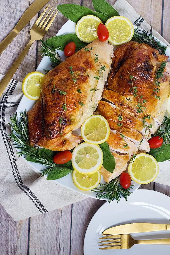 This oven roasted turkey breast recipe is easy and great for Thanksgiving. 