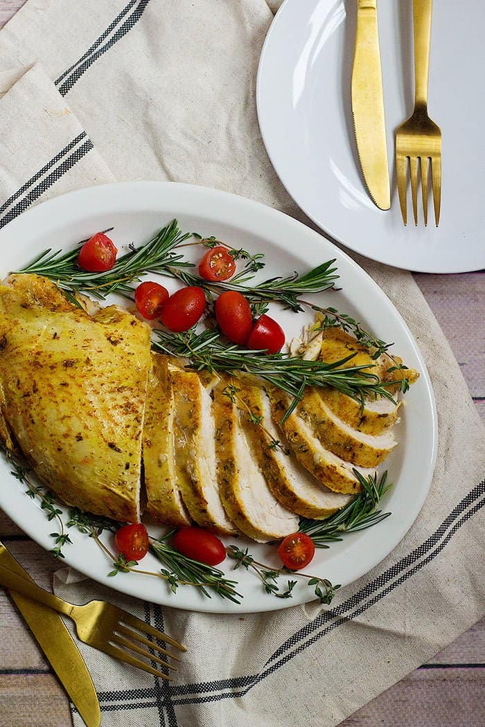 Slow cooker turkey breast with vegetables is perfect for Thanksgiving.