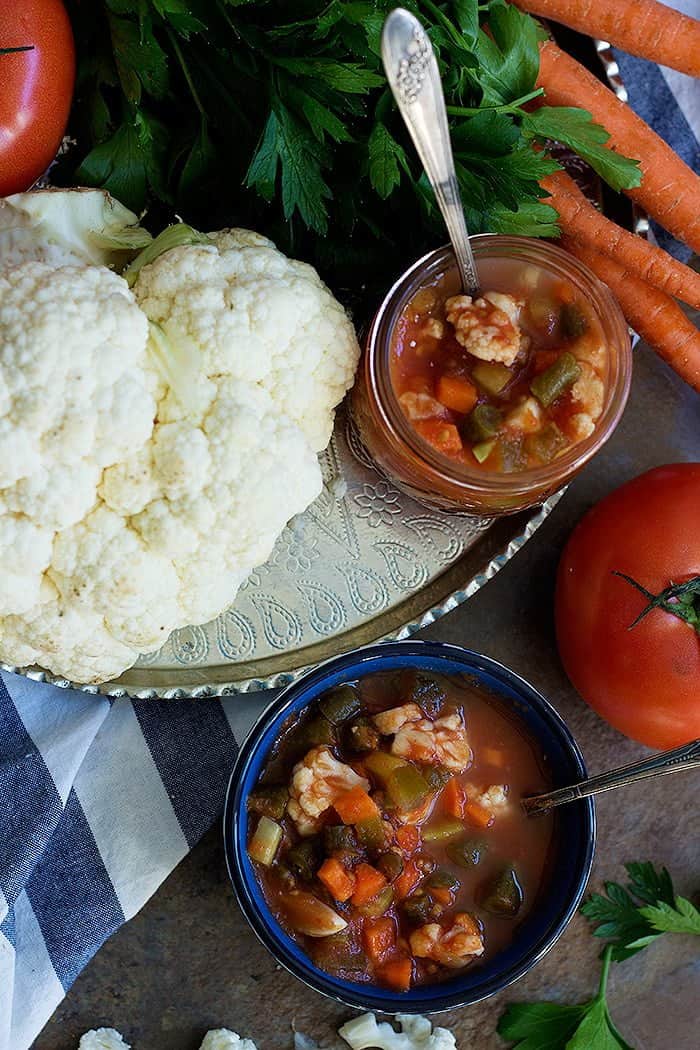 Persian Pickles or torshi ingredients, cauliflower, tomatoes and carrots