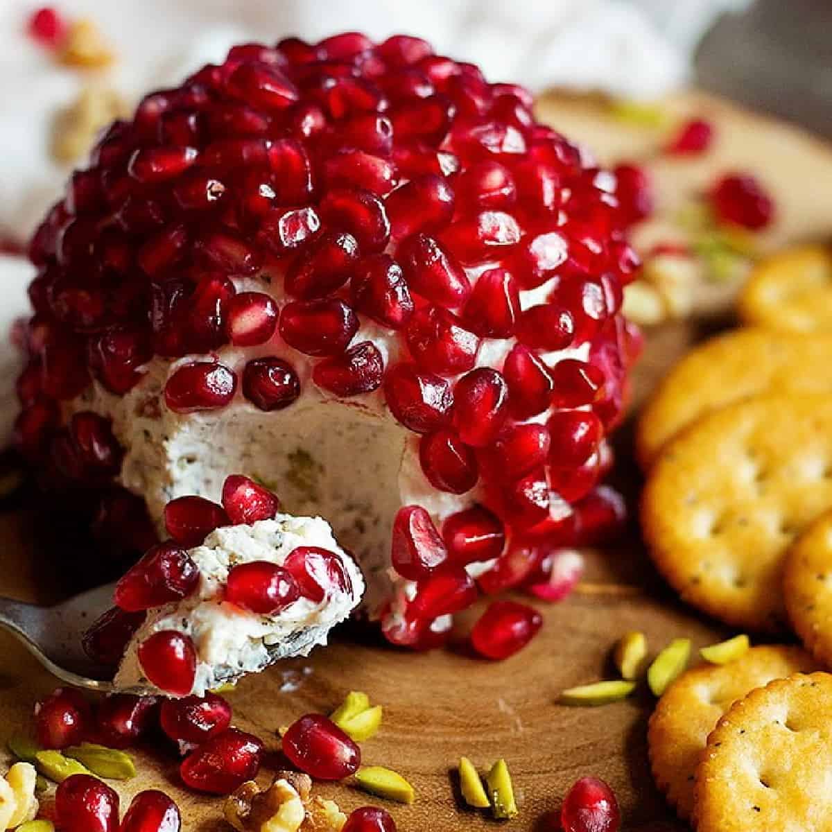 Pomegranate Cheese Ball is the perfect appetizer for fall and winter parties. This delicious cheese ball is packed with nuts and herbs.
