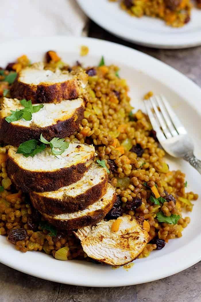 Enjoy a festival of flavors with this Moroccan chicken recipe served with Moroccan couscous