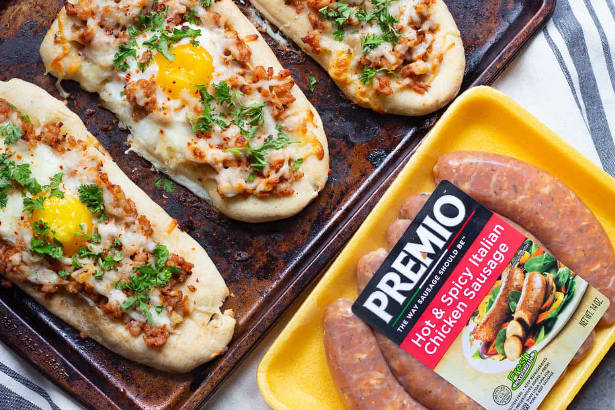 Bake Sausage Breakfast Pizzas in the oven for fifteen minutes. 