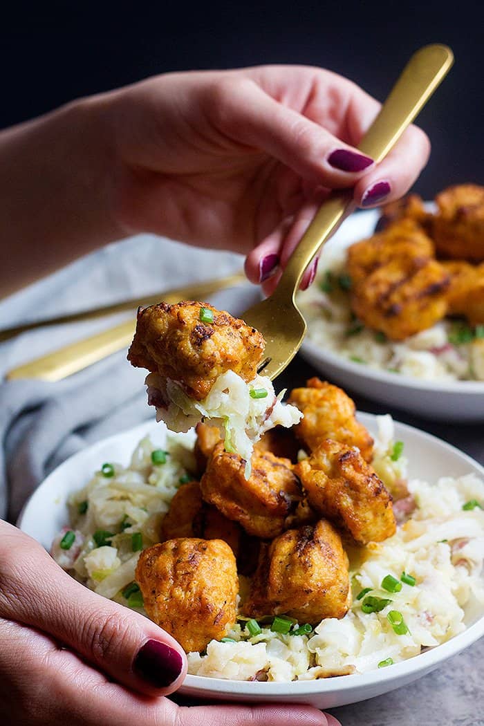 Serve buffalo chicken with mashed potatoes and cabbages are great for St. Patrick's day. 