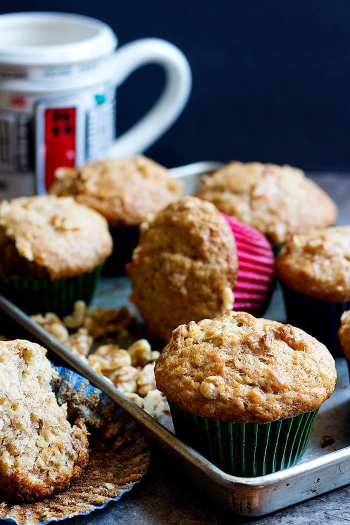 These moist banana bread muffins are easy to make and you can store them for up to five days. 