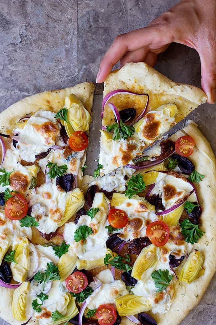 Mediterranean pizza is a healthy twist on the classic Italian dish. 