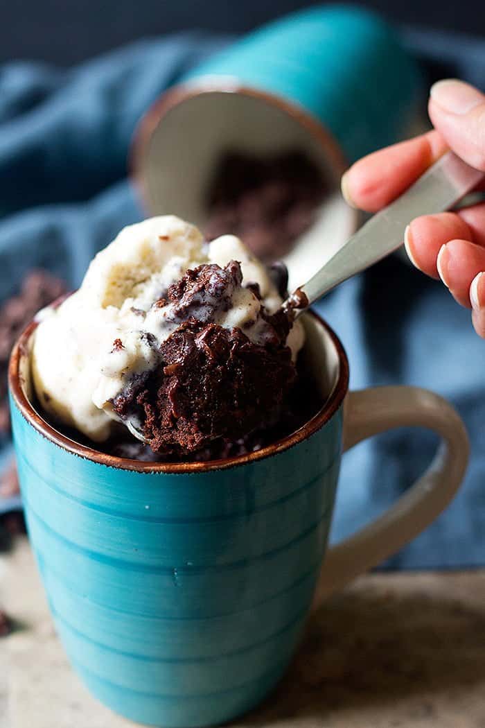 Brownie in a mug is best with vanilla ice cream on top.
