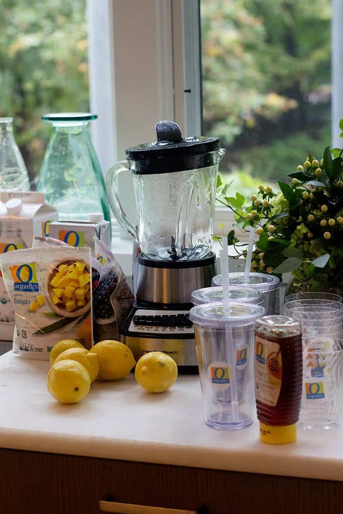A delicious smoothie station with O Organics frozen fruit. 