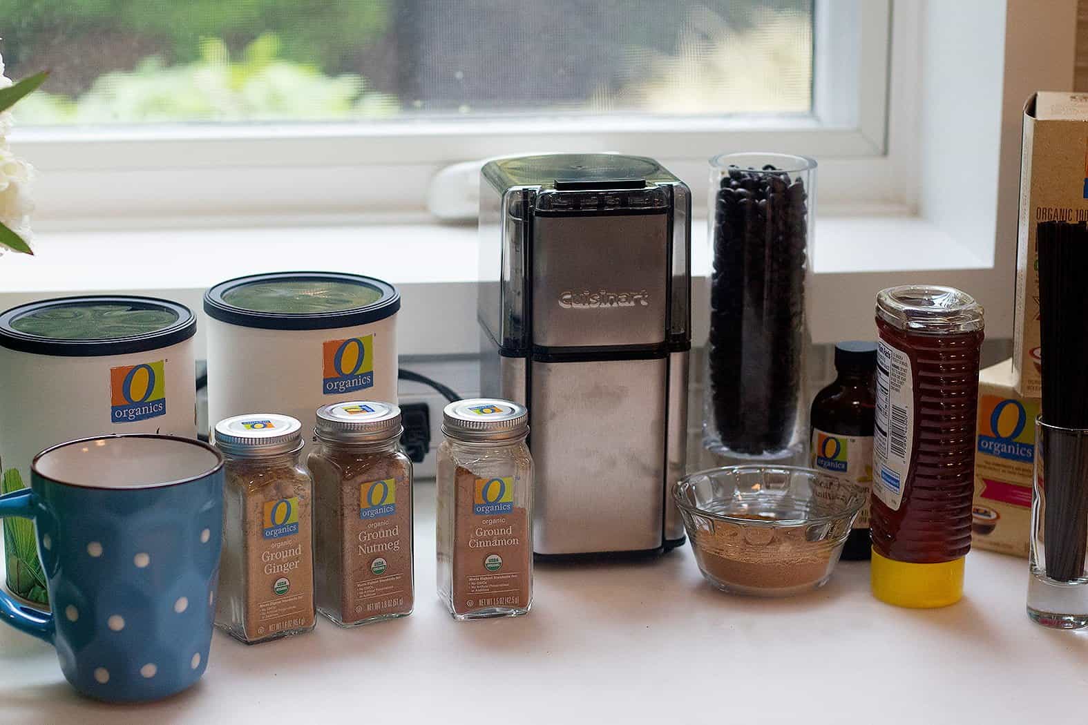 O Organics coffee station with different spices. 