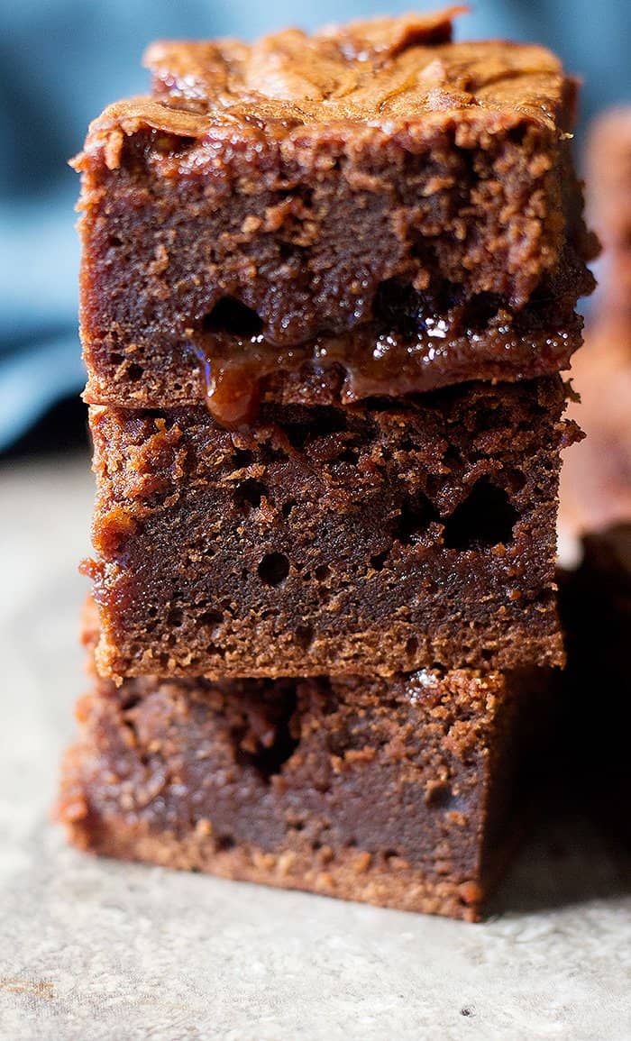 This caramel brownie recipe is easy and makes fudgy brownies. 