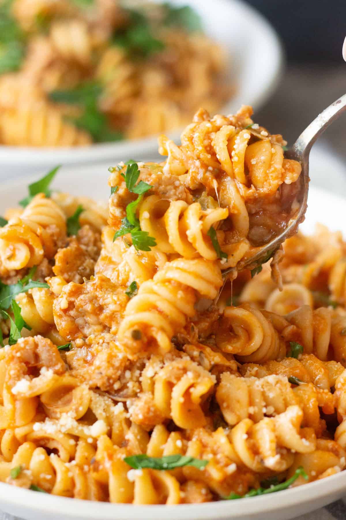 Italian sausage pasta made by instant pot is an easy quick dinner that the whole family will love. This one pot sausage pasta is the perfect dish for busy weeknights!