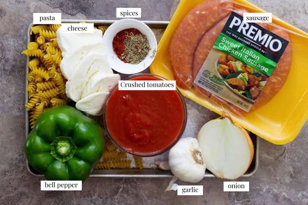 To make Italian sausage and peppers pasta you need pasta, mozzarella, garlic, onion, tomatoes, spoices and sausage and pepper. 