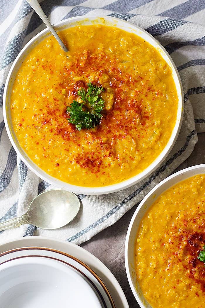 This is the only red lentil soup recipe you ever need! Creamy lentil soup with turmeric and ginger is full of flavors and very comforting. It's a quick and easy soup that everyone loves! 