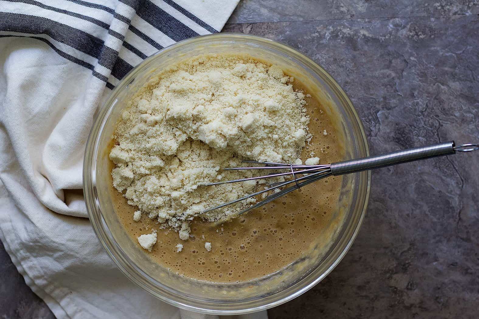 Add in bananas and almond flour and the banana bread batter is ready. 