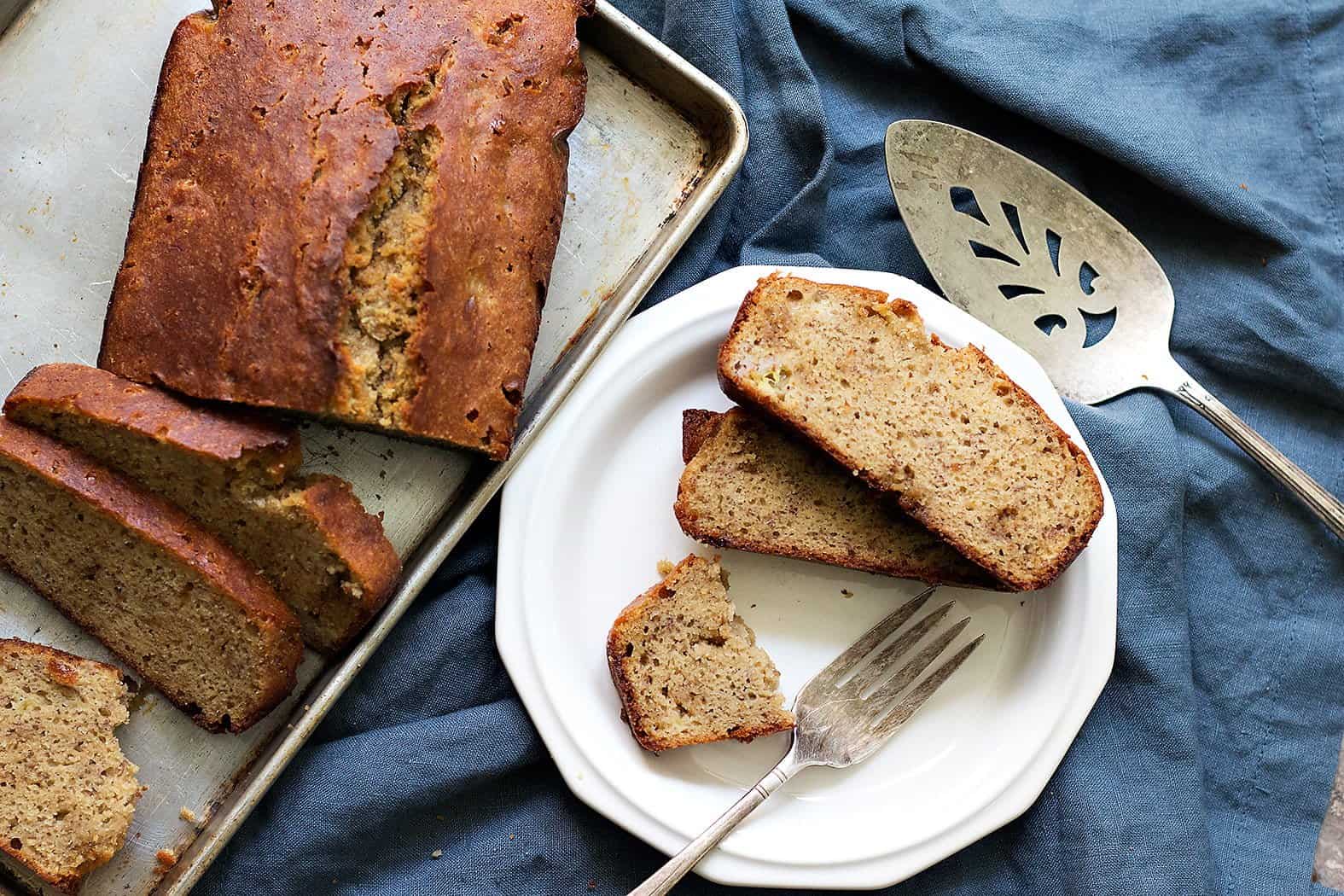Easy Banana bread made with almond flour has great texture. 