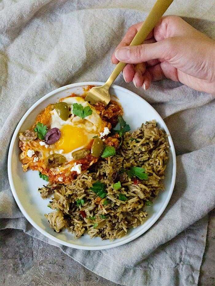 This easy shakshuka can be served for breakfast lunch or dinner. 